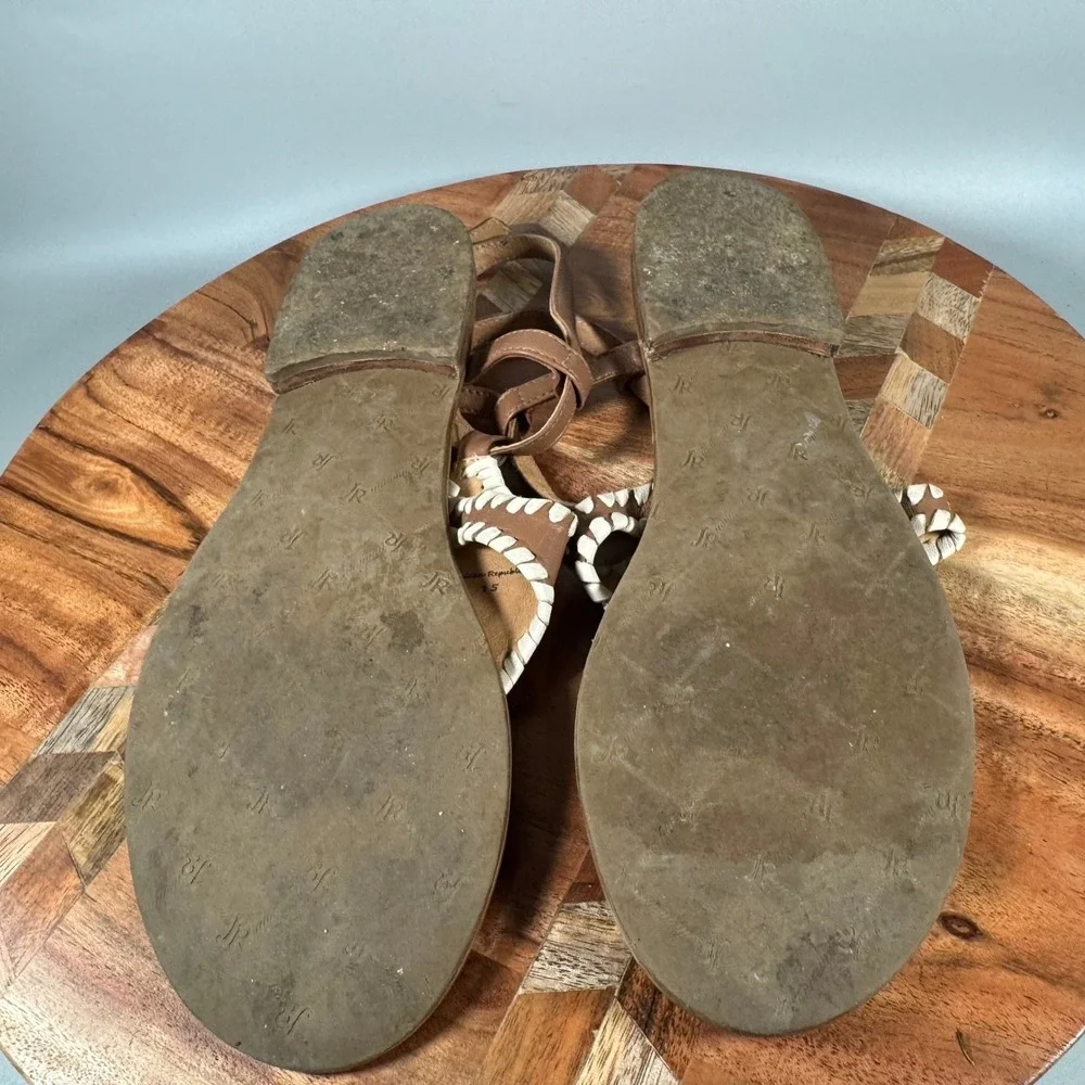 Jack Rogers Womens Brown Leather Whipstitch Medallion Ankle Strap Sandals 8M